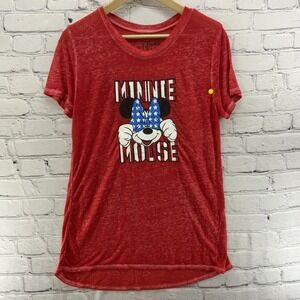 Disney Tee Shirt Womens Sz M Minnie Mouse Patriotic 4th Of July Red FLAW